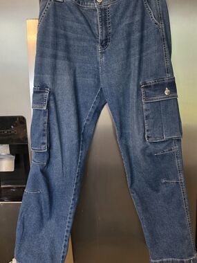 Women's Dark Blue Cargo Jeans - Classic Utility Denim
